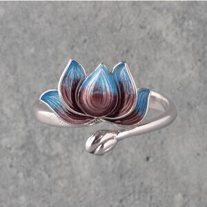 Adjustable Lotus Flower Ring, Boho Spiritual Jewelry